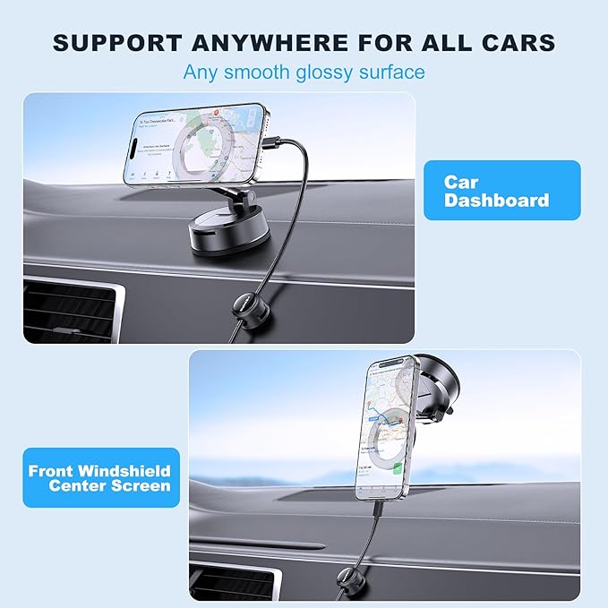 MOKPR Car Phone Holder for Magsafe, Vacuum Magnetic Car Phone Mount Foldable Hands-Free Suction Cup Phone Holders for Your Car for iPhone 16 Pro/Pro Max 15 14 13 12
