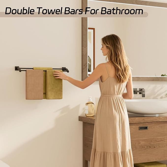 Alise Double Towel Bar, 24 Inch Towel Rack for Bathroom Wall Mounted, SUS304 Stainless Steel Bathroom Towel Holder Joining Process Towel Rail for Bathroom,Matte Black