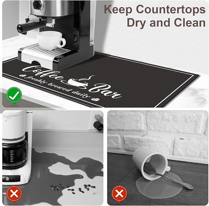 Absorbent Coffee Mat, Fashion Dish Drying Mat for Kitchen Counter Coffee Bar Accessories Espresso Machine Dish Rack 16" x 24" Black