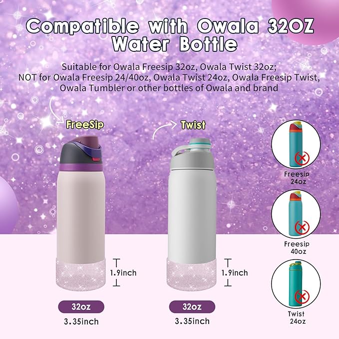 Protective Glitter Silicone Boot Compatible with Owala 24oz 32oz 40oz, Bling Cup Sleeve Bottom Bumper Cover Compatible with Owala FreeSip, Twist, or Flip Stainless Steel Water Bottles