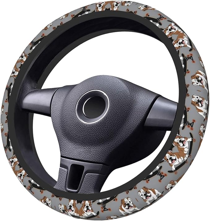 English Bulldog Skateboard Neoprene Steering Wheel Covers Women Men Car Accessories, Universal 15 Inch Fit Auto, Suvs, Truck