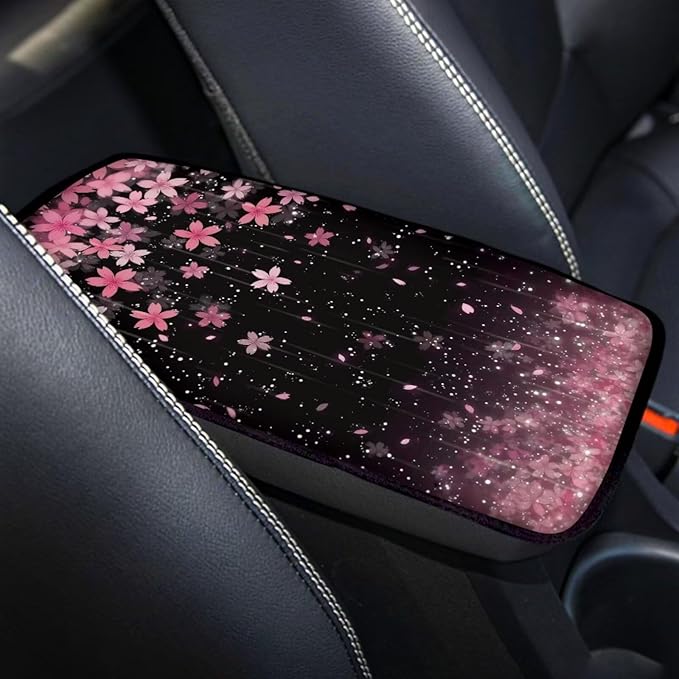Flowering Cherry Print Universal Center Console Cover Armrest Cover for Car SUV,Fashion Car Arm Rest Cover Pad for Women