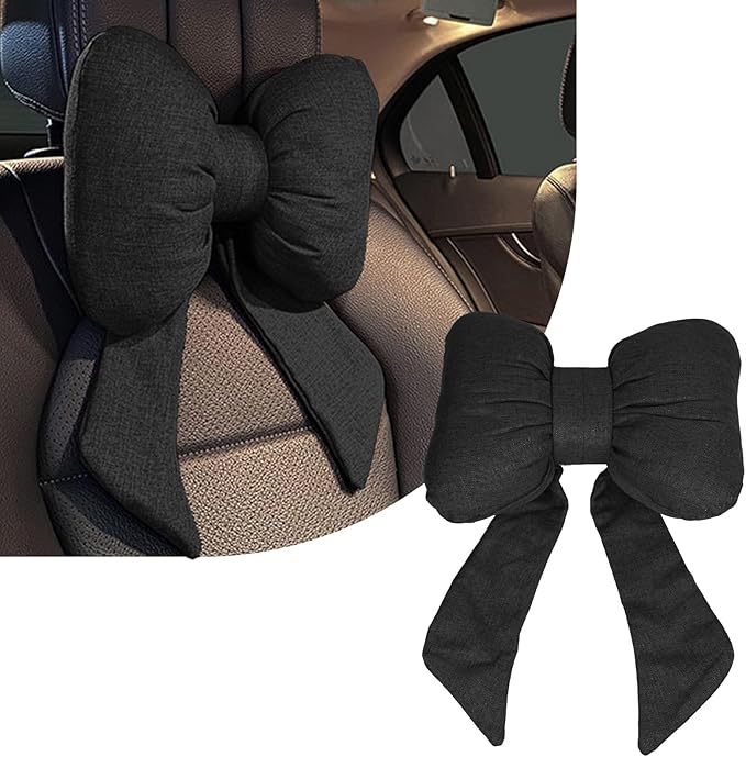 wuyaoyao Bow Car Headrest Pillow, Cute Bow Shape Car Neck Pillow, Soft Comfortable Automotive Seat Headrest Pillows for Driver, Universal Vehicle Neck Support Cushion for Sleeping Travel(Black)