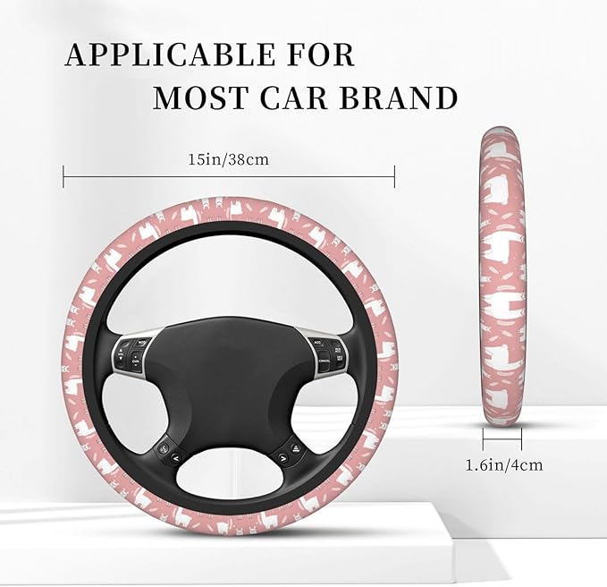 Fluffy Llama Alpacas Universal Fit Steering Wheel Cover for Car, Truck, and SUV, Durable Steering Wheel Protection