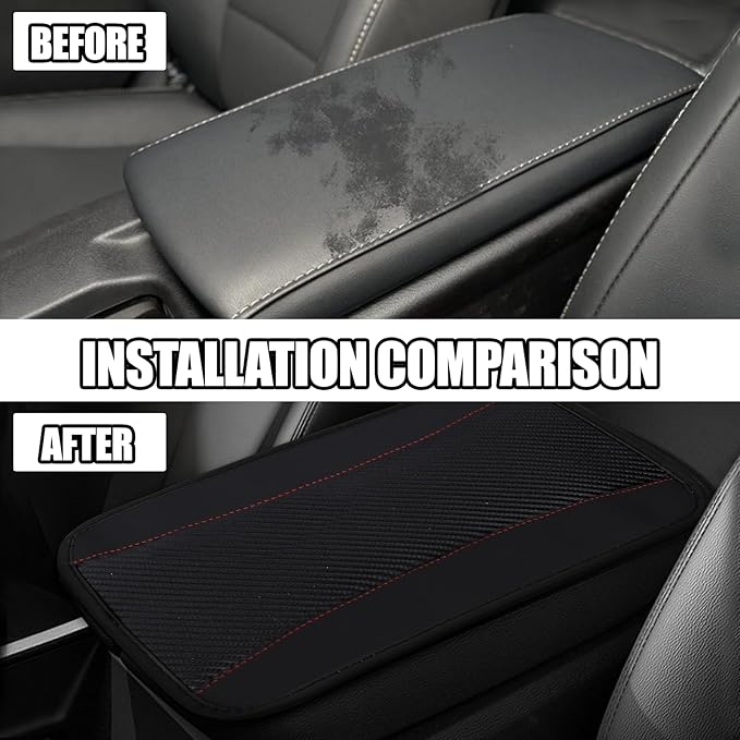 Hovom Car Center Console Cover, 12.72"×7.15" Leather Armrest Cover for Cars, Stylish Auto Armrest Cushion Pad, Anti-Scratch Vehicle Arm Rest Protector, Universal Interior Car Accessories (Black)