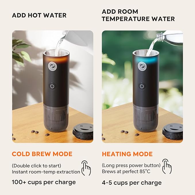 Portable Espresso Maker with Self Heating, 19 Bar Electric Travel Coffee Maker for Camping&Car, 2-in-1 Mini Espresso Machine Compatible with Nespresso Capsules & Ground Coffee, 7800mAh Battery, Black
