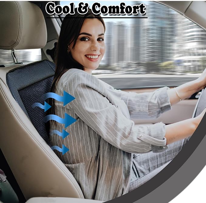 ZONETECH Cooling Car Seat Cushion - Black Automotive Adjustable Temperature Comfortable Cooling Car Seat Cover (1 Pack)