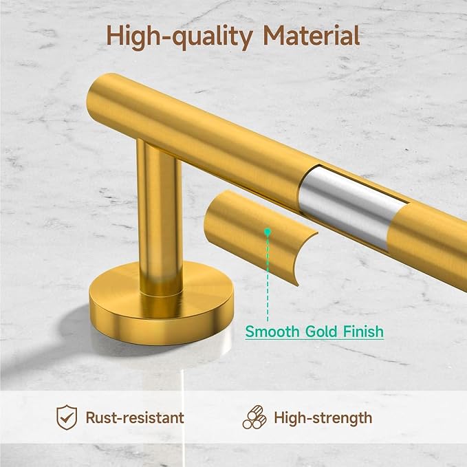 USHOWER Brushed Gold Bathroom Accessories Set, 24-Inch Towel Bar Set Wall Mounted, Durable SUS304 Stainless Steel Bathroom Hardware Set, 4-Piece