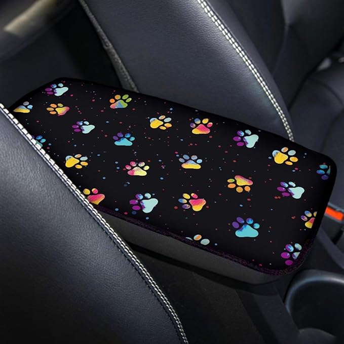 Dog Paw Print Car Center Console Cover Soft Protector Armrest Console Cover Car Center Console Cover Accessories Universal Fit Most Cars Women Men