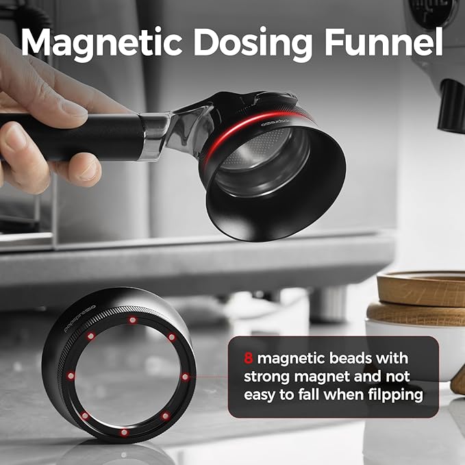 V3 Magnetic Espresso Dosing Ring & 316 Stainless Steel Puck Screen, 3cm High No Mess Coffee Dosing Funnel, Even Extraction Filter, Fits 53.3/54mm Tamper, Distributor & Portafilters