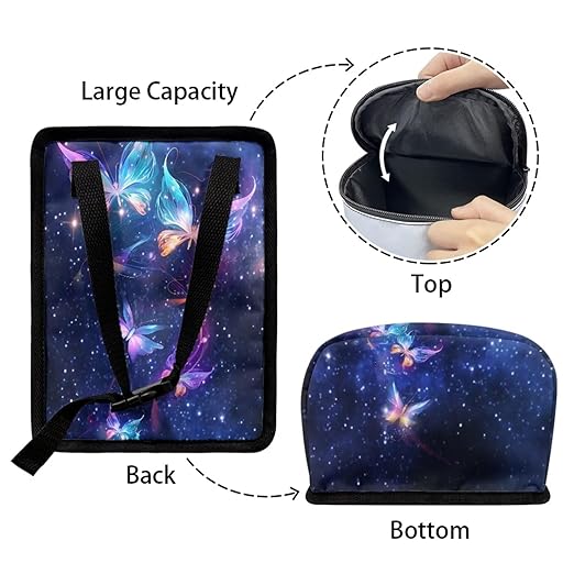 Galaxy Butterfly Car Trash Can with Lid,Butterfly Car Interior Set Zipper Auto Garbage Hanging Leak Proof Vehicle Trash Bin Rubbish Storage Bag for Most Vehicle Back/Front Seat/Console
