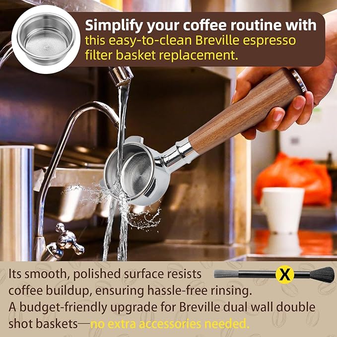Replacement Dual Wall Filter Basket 54mm 2 Cup, Compatible with Breville Espresso Machines (BES860XL/11.41) - Double Shot Portafilter Accessories