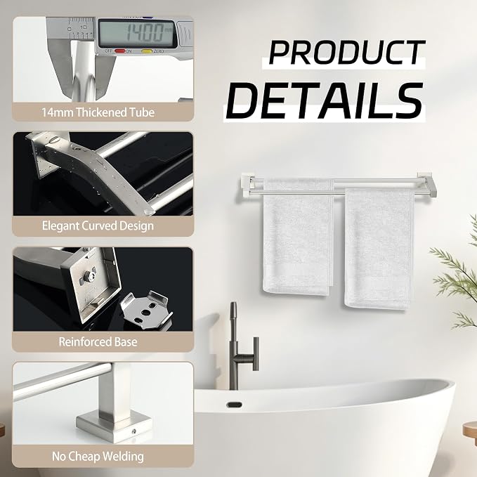 Alise Double Towel Bar, 28 Inch Towel Rack for Bathroom Wall Mounted, SUS304 Stainless Steel Bathroom Towel Holder Joining Process Towel Rail for Bathroom, Brushed Nickel