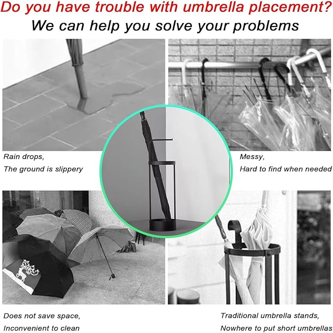 Golden Rust Proof Umbrella Holder, Entrance Drain Umbrella Bucket, Steel Circular Umbrella Holder, Umbrella Storage Rack, Suitable for use in Homes, Offices, Hotel Lobbies （Black）