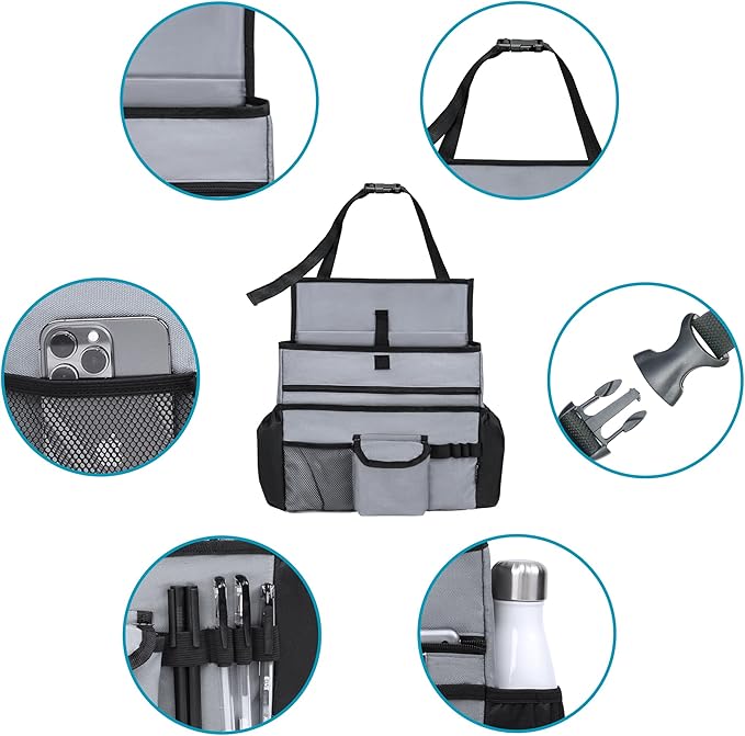 Elantrip Car Front Seat Organizer, Back Seat Storage with Adjustable Straps Truck Seat Organizers for Delivery Drive, Office File, Passenger Seat Gray