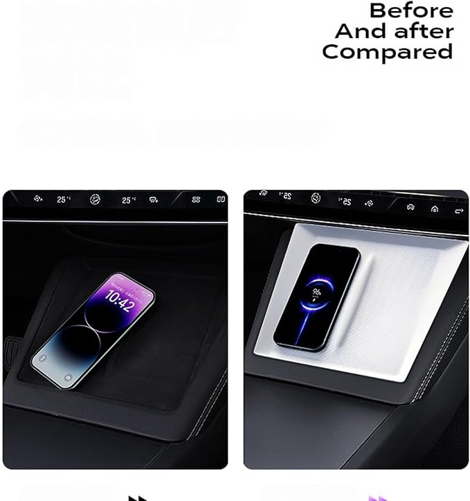 Center Console Wireless Charging Silicone Mat for Tesla Model 3 (Highland) & for 2025-2026 Tesla Model Y Juniper, Ultra-Thin Phone Non-Slip Pad, Tesla Interior Cover Accessories - White