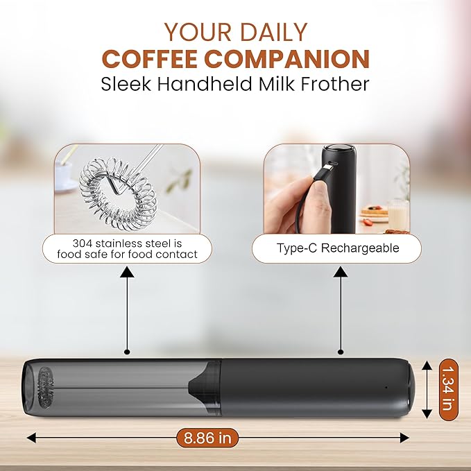 Portable Travel Frother with Case Mini - Rechargeable Handheld Milk Frother with Cover - Coffee Mixer Wand - Wisking Tool Electric Whisk - Coffee Stirrers Electric Whisker - Drink Mixer Handheld