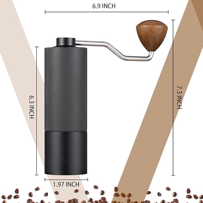 Manual Coffee Grinder Capacity 25 Grams, Stainless Steel Burrs - Wooden Handle, Burr Coffee Grinder for Home, Office, Camping, Hiking (Grey)