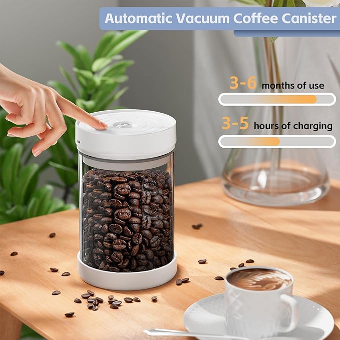 Vacuum Coffee Canister, 1.1L/16oz Vacuum Coffee Containers, Airtight Coffee Bean Storage Canister, Glass Storage Jars for Beans & Food