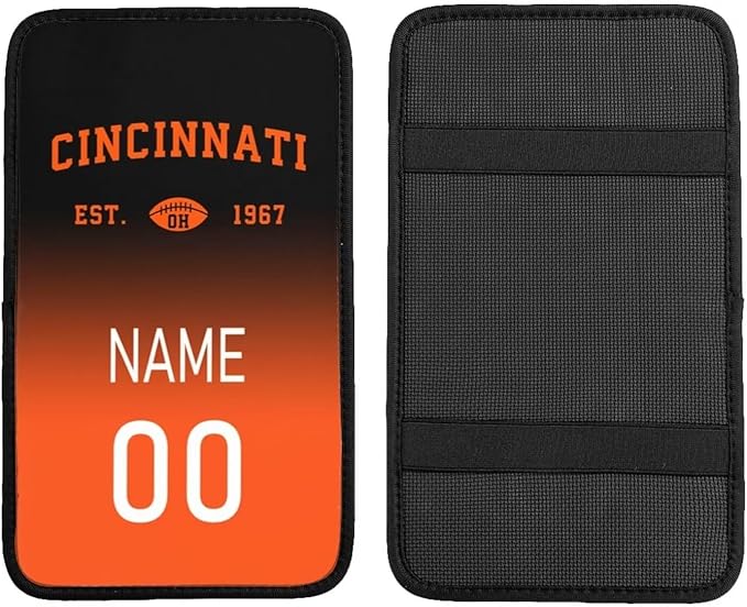 Custom Car Armrest Cover,Add Personalized Name and Number As Gifts for Loyal Football Fans,Auto Center Console Pad Car handrail Box Cushion,Fit for Most Car