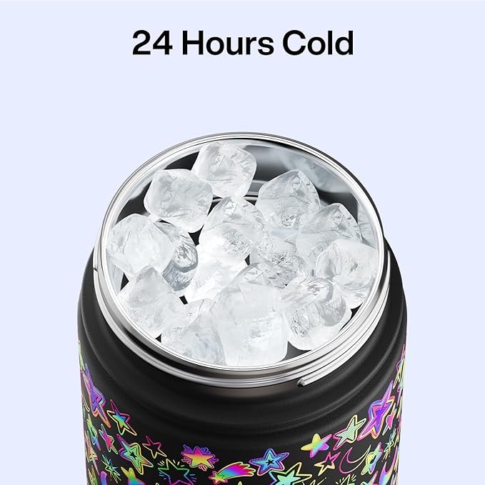 ENCOOL Insulated Water Bottle with Straw Stainless Steel Water Bottle, Glow in the Dark, Leak-Proof, BPA-Free, Keeps Cold for 24 Hours for Sports, Travel, School (26 oz, Neon Galaxy)