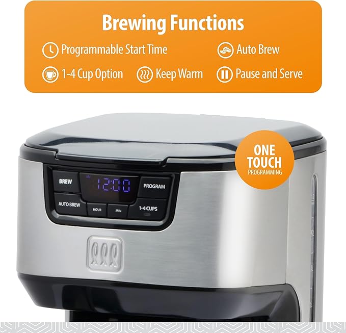 Toastmaster 12-Cup Digital Drip Coffee Maker - Programmable Automatic Coffee Machine - Kitchen Appliance with Keep Warm Setting