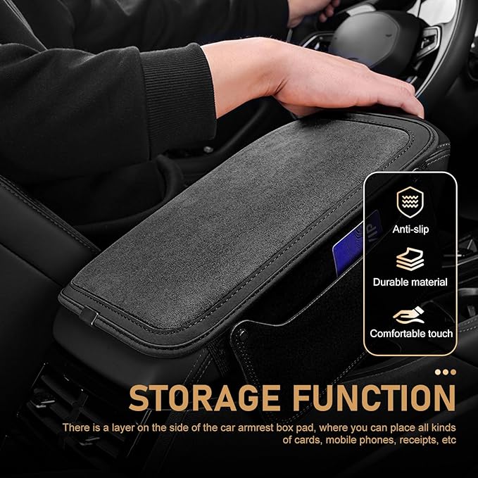 Car Center Console Cover with 2 Storage, Anti-scratch Automotive Arm Rest Cover Cushion, Vehicle Center Console Protector Pad, Universal for Most Cars SUVs (Black)