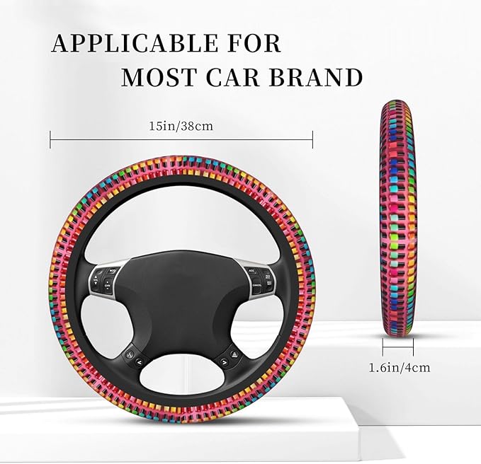 Rainbow Nail Polish Universal Fit Steering Wheel Cover for Car, Truck, and SUV, Durable Steering Wheel Protection
