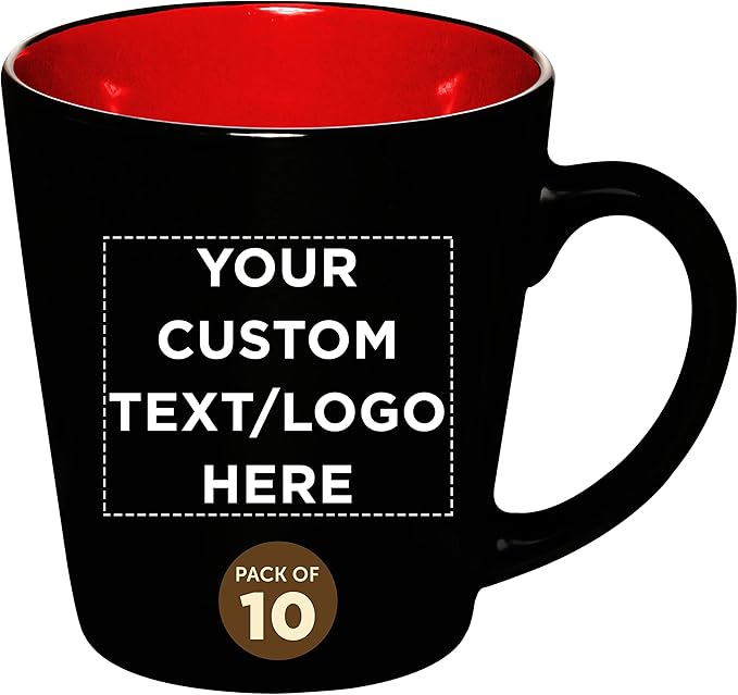 Custom Ceramic Coffee Latte Mugs 12 oz. Set of 10, Personalized Bulk Pack - Perfect for Coffee, Tea, Espresso, Hot Cocoa, Other Beverages - Red