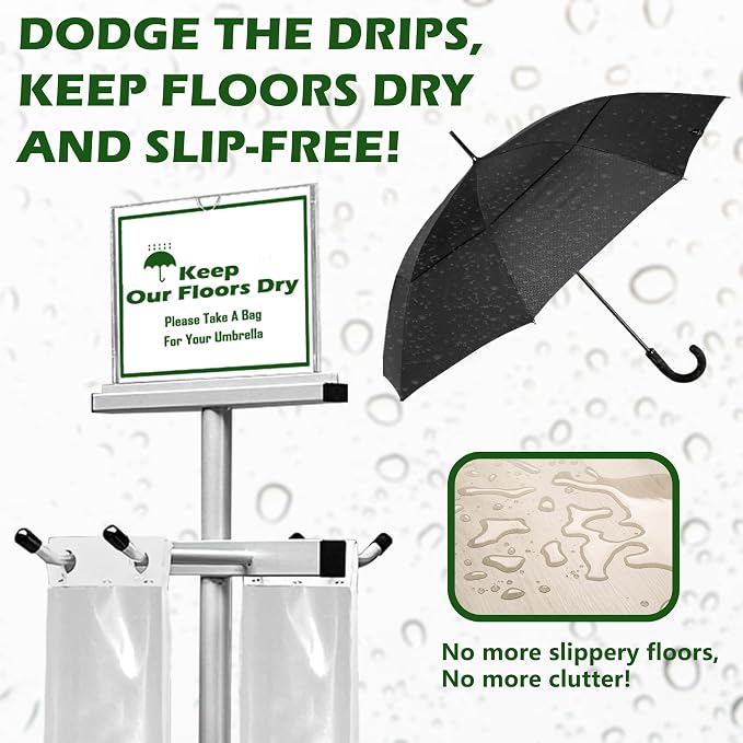 Umbrella Bag Stand, Umbrella Holder Stand with Free 200 Disposable Large Plastic Umbrella Bags, Wet Umbrella Bags Stand
