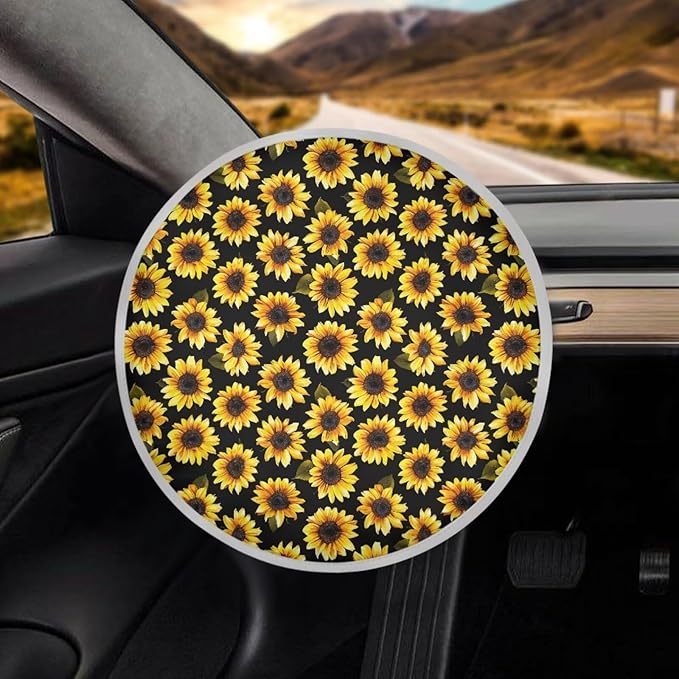 Sunflower Steering Wheel Sun Shade Heat Resistant Steering Wheel Cover Anti-Heat Reflector Protector Universal Fit 17 Inch Car Rudder Protector