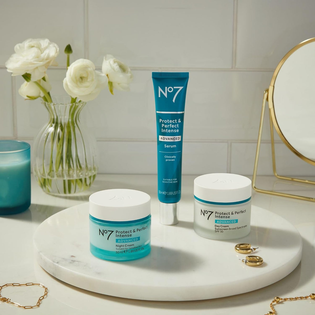 No7 Protect & Perfect Intense Advanced Face Cream - Hydrating Face Moisturizer with SPF - Formulated with Hyaluronic Acid & Collagen Peptide Technology to Help Reduce Fine Lines & Wrinkles (1.69 Oz)