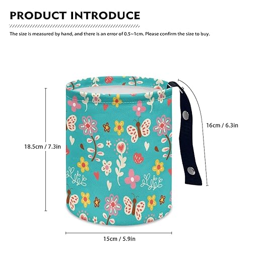 Cartoon Daisy Butterfly Car Rubbish Bag Can Reusable Hanging Auto Garbage Organization Can Bin with Adjustable Strap for Camping，Travel Accessories