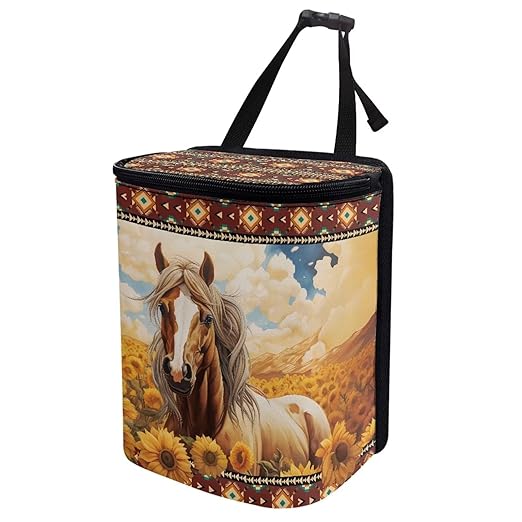 Aztec Horse Sunflower Car Trash Can Hanging Leak Proof Trash Bin Hanging for Back/Front/Console of Cars,Horse Car Accessories for Women Men
