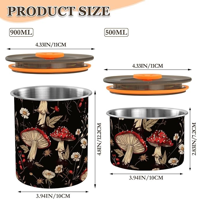 ALAZA Mushroom Daisy Flower Kitten Cats Airtight Coffee Bean Canister Customed 900ml Food Storage Containers with Lids For Gournd, Tea, Sugar, Flour, Rice, Cereal, Candy Cookie Jar