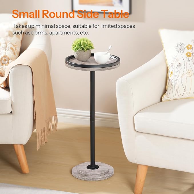 HOOBRO Small Round Side Tables, Set of 2, Drink Tables, Coffee Martini Tables with Pedestal Accent for Small Spaces in Living Room, Bedroom, Sofa Couch, Greige BG168BZP201