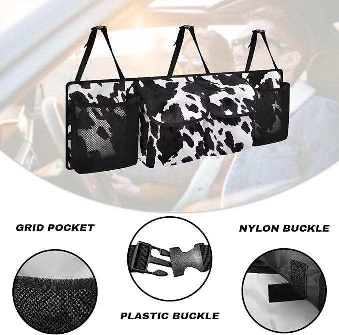 Car Trunk Organizer and Storage, Black Cow Print Car Organizer Keep the Car Clean and Tidy, Washable Car Organization Women Automotive Interior Accessories for SUV/MPV/Truck/Van/Sedan