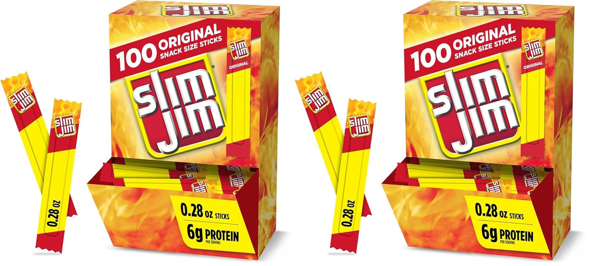 Slim Jim Smoked Meat Sticks, Original Flavor, 6g Protein Per Serving, Snack Size, 0.28 oz. (100 Count)