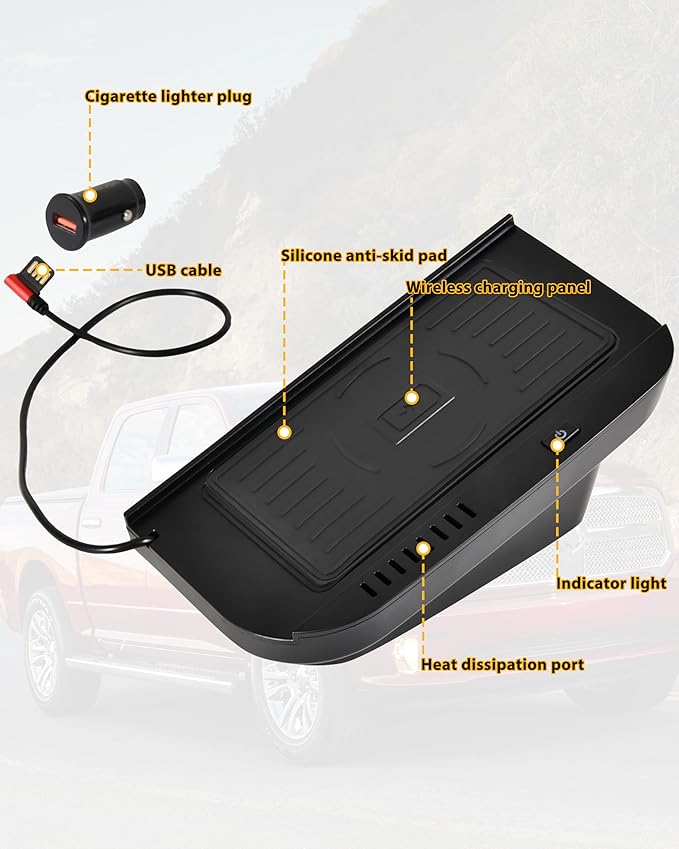 Wireless Charger for Dodge Ram, Center Console Phone Wireless Charging Pad Panel for Dodge Ram 1500 2013-2015 / Ram 2500 2010-2015 / Ram 3500 2011-2015 Accessories