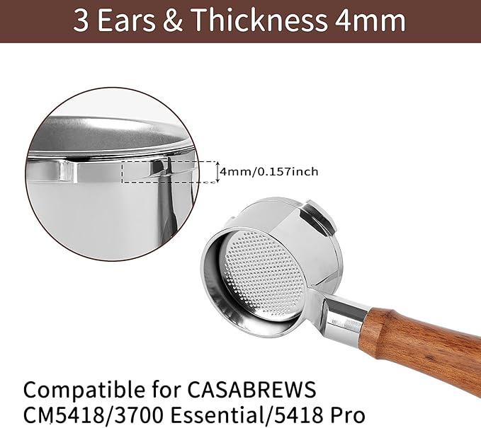 51mm Bottomless Portafilter for CM5418, 3 Ears Portafilter with 51mm Puck Screen Compatible for CASABREWS Espresso Machine CM5418, 3700Essential and 5418Pro, Stainless Steel Filter Holder and Filter