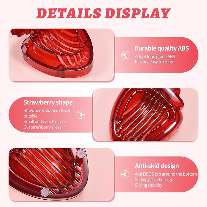 2 PCS Strawberry Slicer, Strawberry Fruit Cutter Slicer Kitchen Gadget Set, Kids Egg Slicer, Fruit Slicing Tool with Stainless Steel Blade