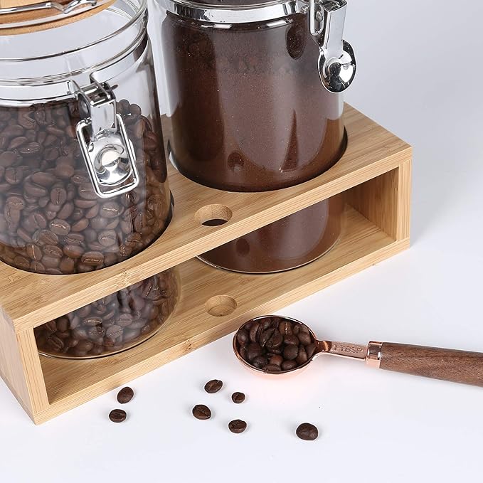 KKC HOME ACCENTS Glass Food Storage Jars with Airtight Locking Clamp Bamboo Lids,Coffee Bean Storage Containers,Sealed Glass Container with Scoop for Coffee Ground,Tea,Nut,Sugar,Coffee Holder