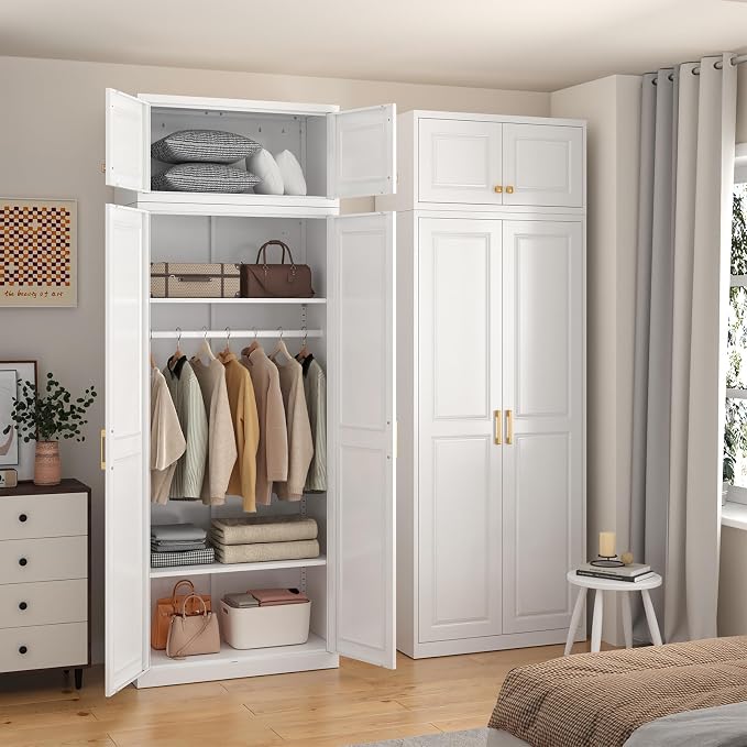 SteeLoong 15" Wall Storage Cabinet,White Bathroom Wall Mounted Cabinet,Metal Armoire Wardrobe Closet Storage Cabinets for Basement,Livingroom Home Office