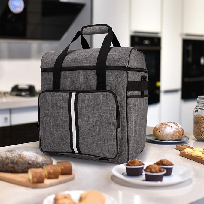 BAGLHER Heavy Duty Kitchen Mixer Cover for 4.5-5 Quart Stand Mixers, 2-in-1 Shoulder & Hand Carrying Case with Accessory Pockets (14”x9”x15”, Grey)
