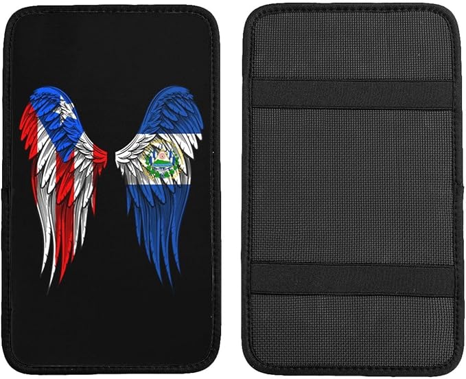 Auto Center Console Pad Puerto Rico Porto Rico Puerto Rican and EL Salvadorean Flag Wings Car Armrest Cover Armrest Seat Handrail Box Cover Cushion Universal Decoration Protector Accessories