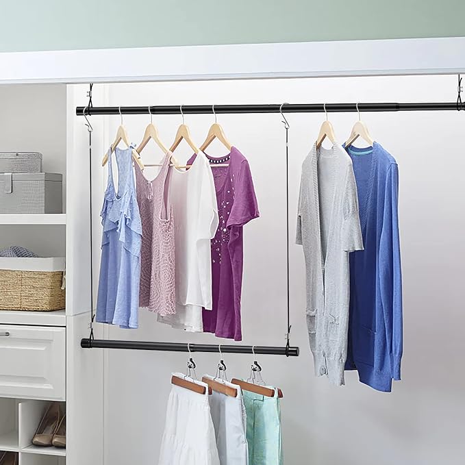 INFLATION Adjustable Closet Rod 15-25 Inch Width, 35 Inch Height Black Stylish Clothes Rack, Perfect Organizer With Tension Rod Fits Hangers Ideal For Women, Men and Kids