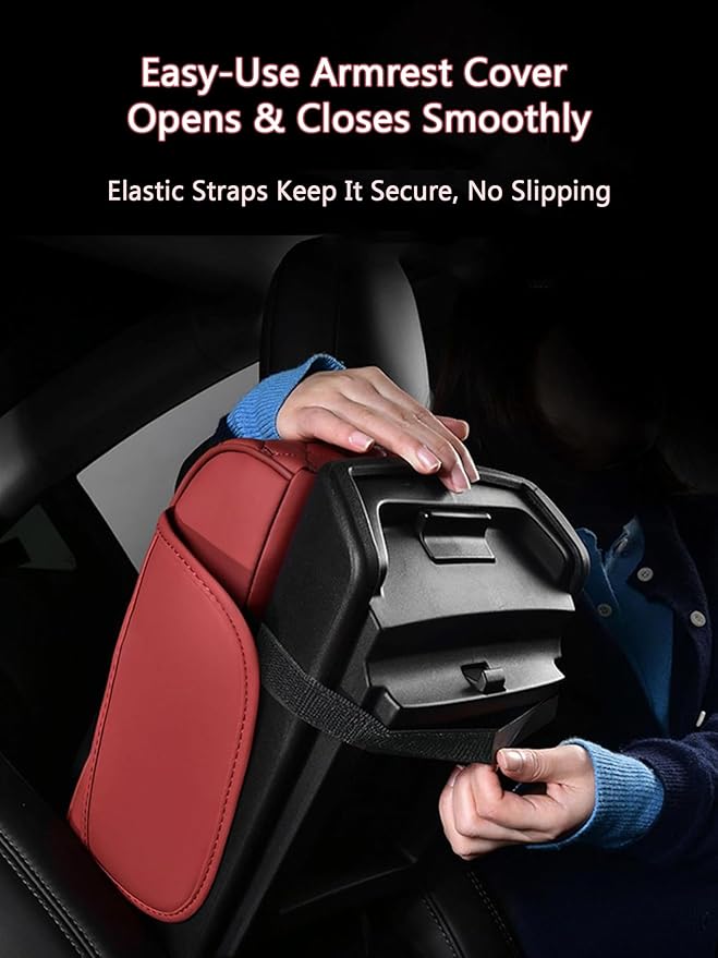 Car Center Console Cover for Lucid Gravity – 5-in-1 Leather Armrest Cushion Pad with 2 Storage Bags, Holds Cups, Phone, Tissues, Car Interior Accessory,A Black