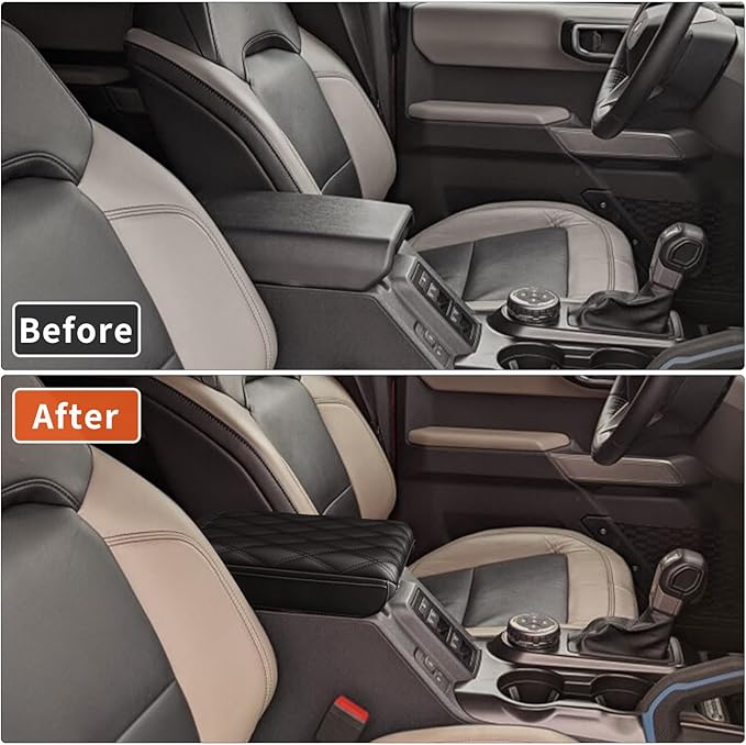 Center Console Cover for 2021-2026 Ford Bronco Center Console Armrest Cover PU Leather for Ford Bronco Armrest Cushion Pad Cover for 2021-2026 Ford Bronco Accessories with Side Pockets