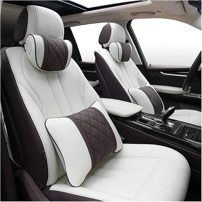 Car seat headrest Leather Car Fit for Seat Rest Cushion Headrest Car Neck Pillow Fit for BMW (Color : Red-01)