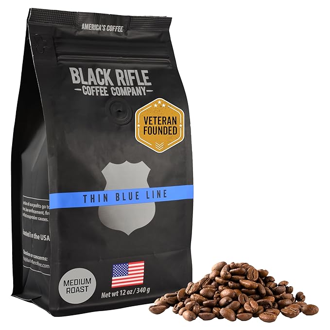 Black Rifle Coffee Company Thin Blue Line, 12oz Bag, Whole Bean Medium Roast - Roasted Blend Made from Arabica Beans - Colombian & Brazilian Beans - Veteran Founded & American Made